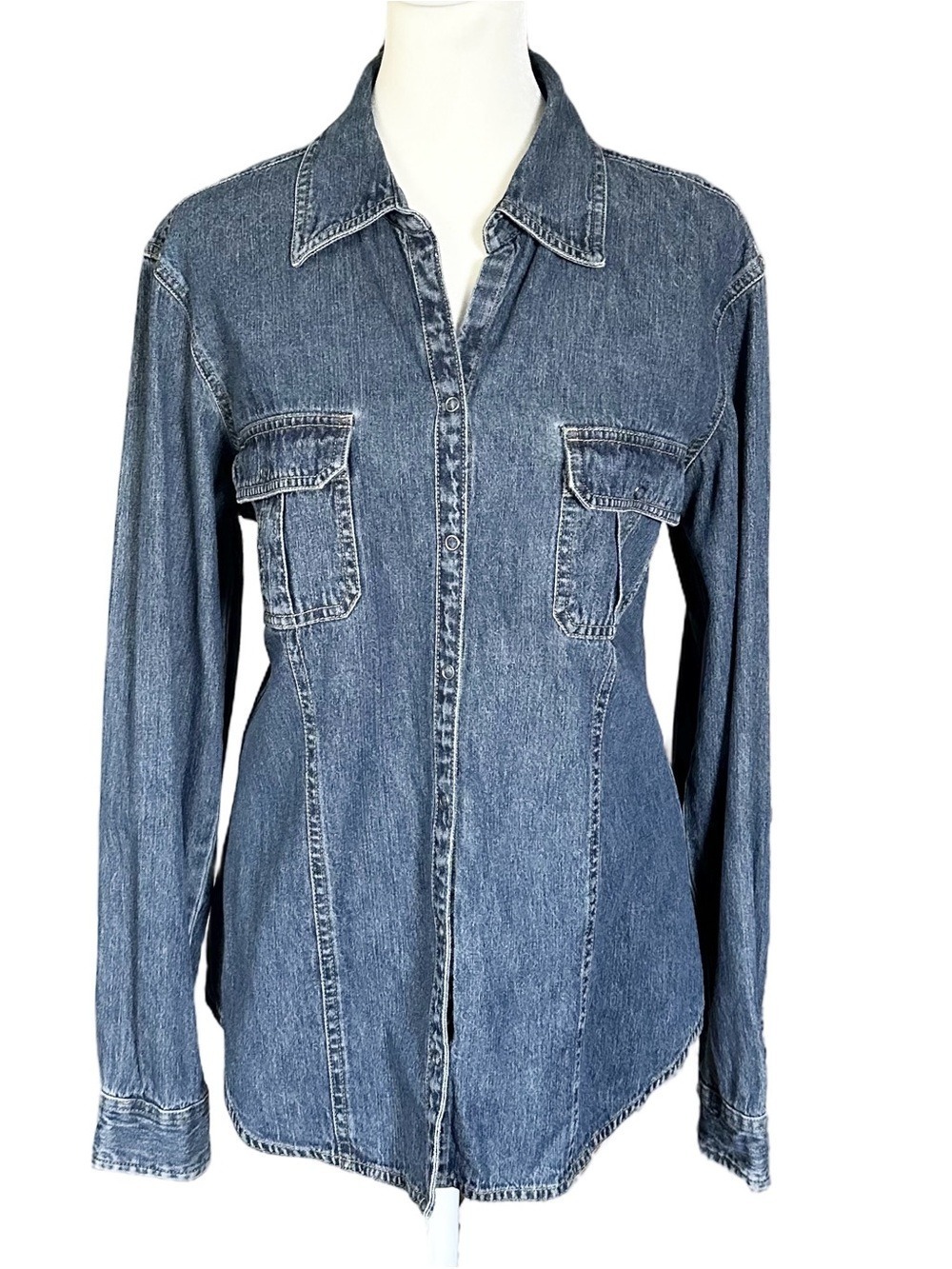 Van Heusen 100% Cotton Classic Denim Fitted Collared Shirt Medium